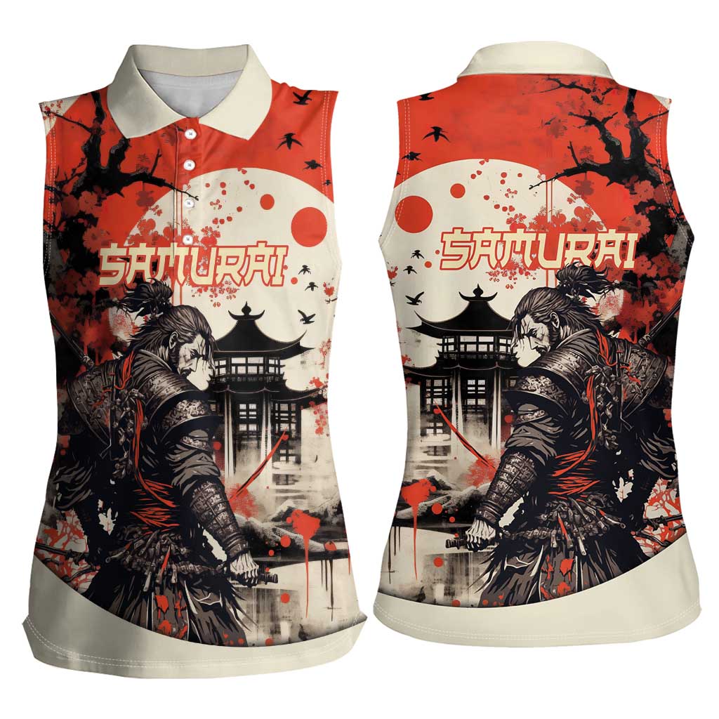 Samurai Warrior Japan Women Sleeveless Polo Shirt Red-blossomed Tree Classic Japanese Stylized LT14 - Polynesian Pride