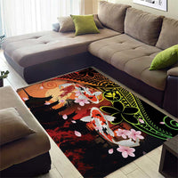 Hawaiian and Japanese Area Rug Koi Fish With Kanaka Polynesian Tattoo - Polynesian Pride