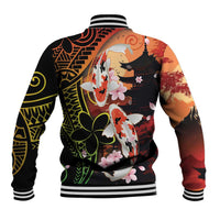 Hawaiian and Japanese Baseball Jacket Koi Fish With Kanaka Polynesian Tattoo - Polynesian Pride