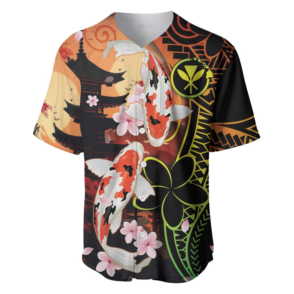 Hawaiian and Japanese Baseball Jersey Koi Fish With Kanaka Polynesian Tattoo - Polynesian Pride