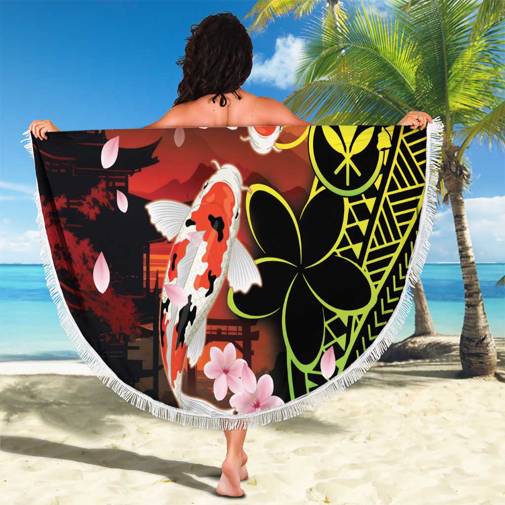 Hawaiian and Japanese Beach Blanket Koi Fish With Kanaka Polynesian Tattoo - Polynesian Pride