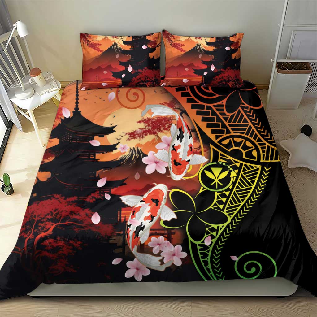 Hawaiian and Japanese Bedding Set Koi Fish With Kanaka Polynesian Tattoo - Polynesian Pride