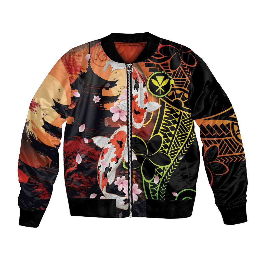 Hawaiian and Japanese Bomber Jacket Koi Fish With Kanaka Polynesian Tattoo - Polynesian Pride