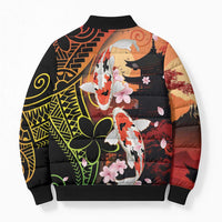 Hawaiian and Japanese Bomber Puffer Jacket Koi Fish With Kanaka Polynesian Tattoo LT14 - Polynesian Pride