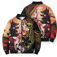 Hawaiian and Japanese Bomber Puffer Jacket Koi Fish With Kanaka Polynesian Tattoo LT14 - Polynesian Pride