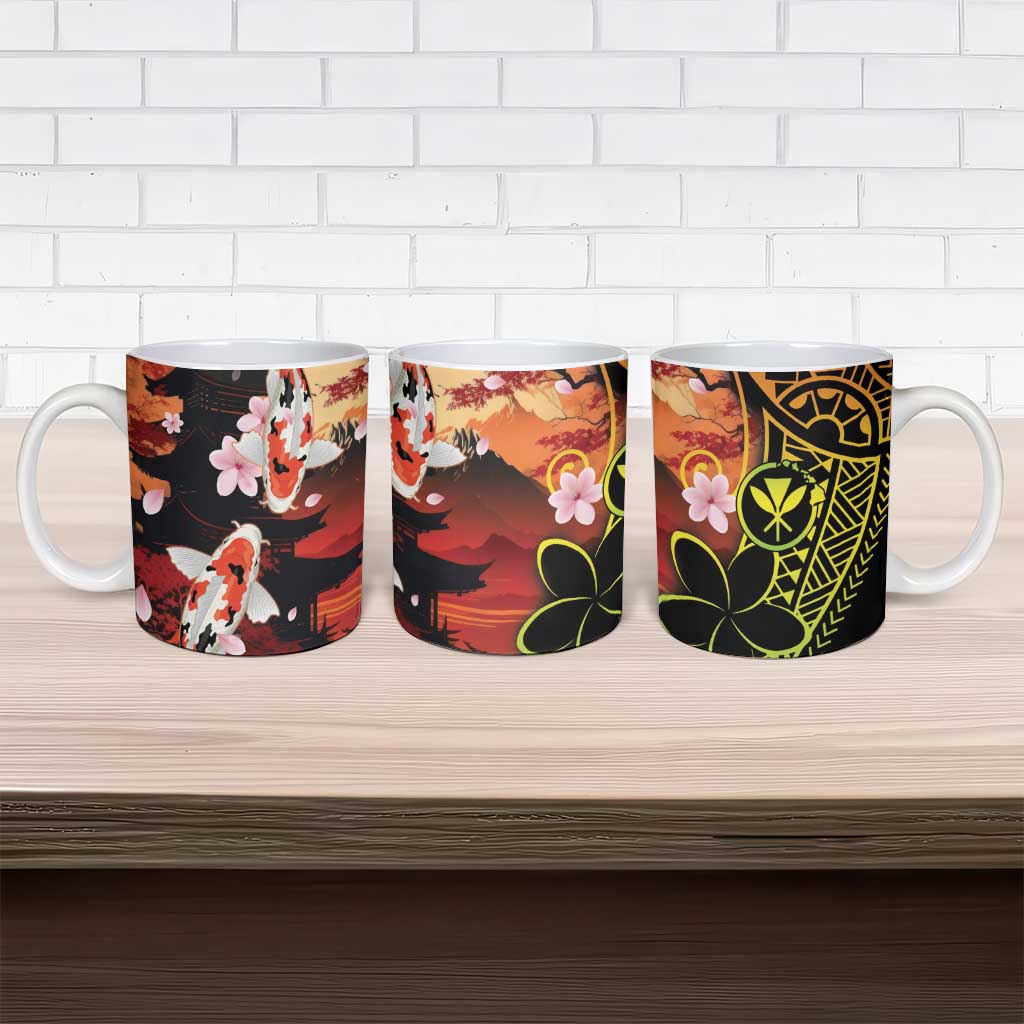 Hawaiian and Japanese Ceramic Mug Koi Fish With Kanaka Polynesian Tattoo - Polynesian Pride