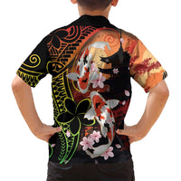 Hawaiian and Japanese Family Matching Long Sleeve Bodycon Dress and Hawaiian Shirt Koi Fish With Kanaka Polynesian Tattoo - Polynesian Pride