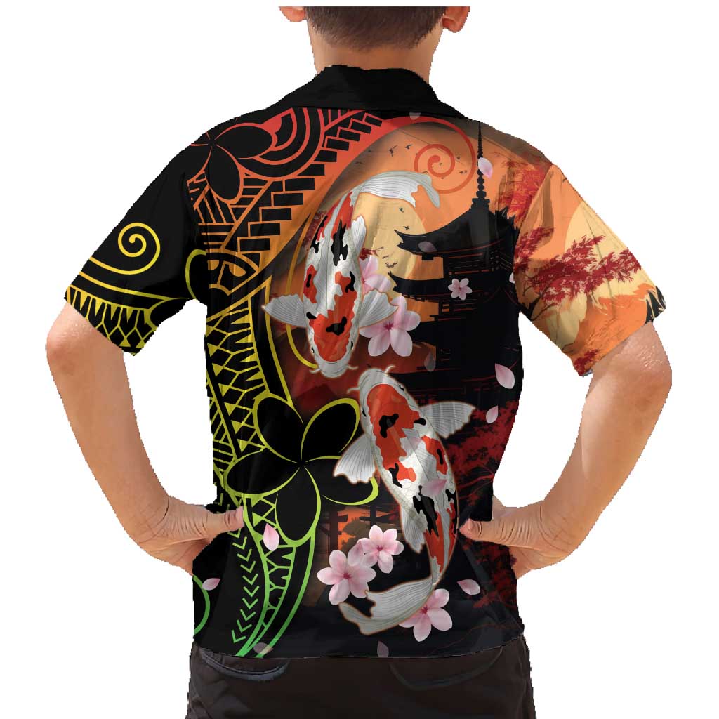 Hawaiian and Japanese Family Matching Mermaid Dress and Hawaiian Shirt Koi Fish With Kanaka Polynesian Tattoo - Polynesian Pride