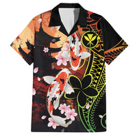 Hawaiian and Japanese Family Matching Off The Shoulder Long Sleeve Dress and Hawaiian Shirt Koi Fish With Kanaka Polynesian Tattoo - Polynesian Pride