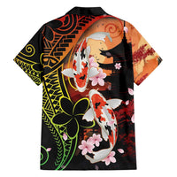 Hawaiian and Japanese Family Matching Off Shoulder Short Dress and Hawaiian Shirt Koi Fish With Kanaka Polynesian Tattoo - Polynesian Pride