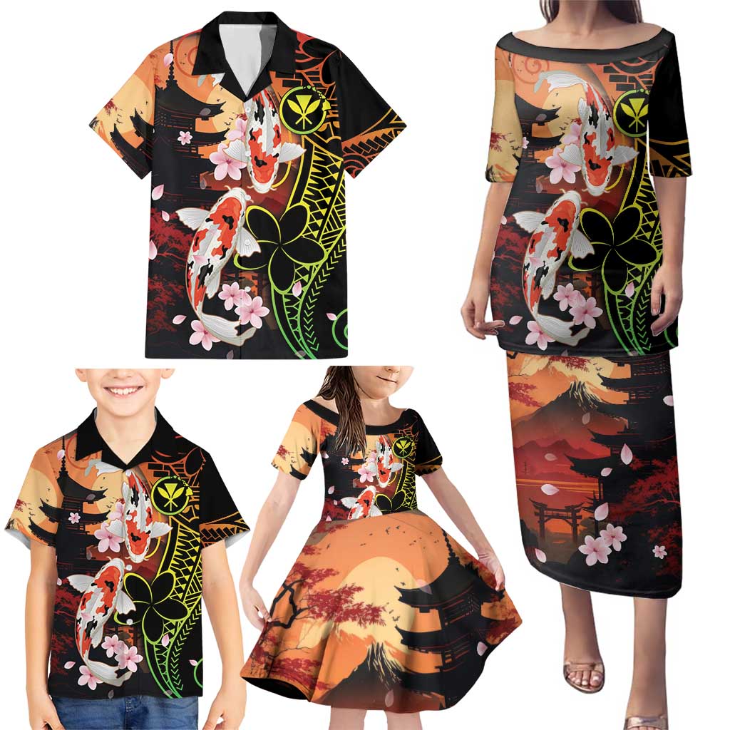 Hawaiian and Japanese Family Matching Puletasi and Hawaiian Shirt Koi Fish With Kanaka Polynesian Tattoo - Polynesian Pride