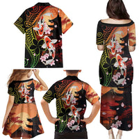 Hawaiian and Japanese Family Matching Puletasi and Hawaiian Shirt Koi Fish With Kanaka Polynesian Tattoo - Polynesian Pride