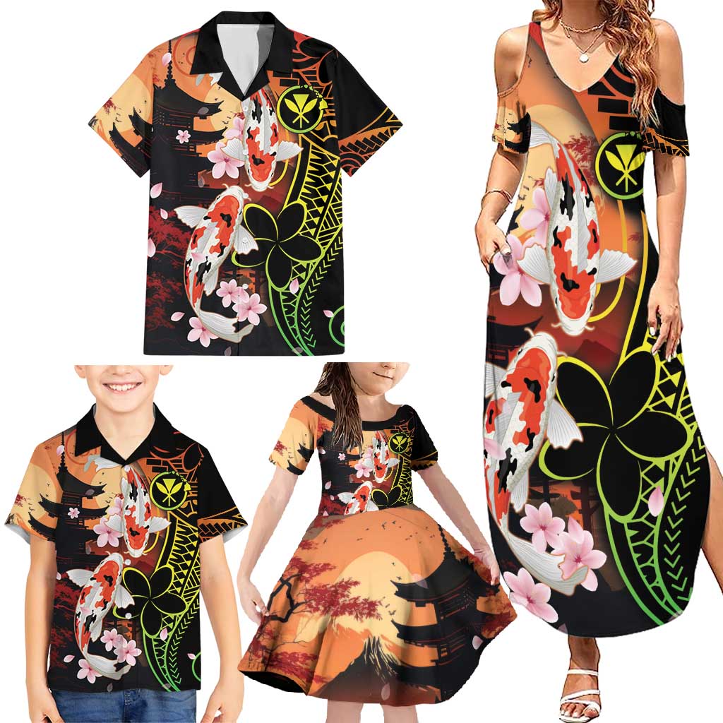 Hawaiian and Japanese Family Matching Summer Maxi Dress and Hawaiian Shirt Koi Fish With Kanaka Polynesian Tattoo - Polynesian Pride