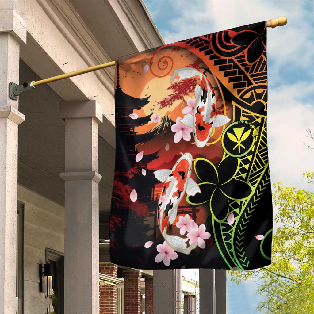 Hawaiian and Japanese Garden Flag Koi Fish With Kanaka Polynesian Tattoo - Polynesian Pride