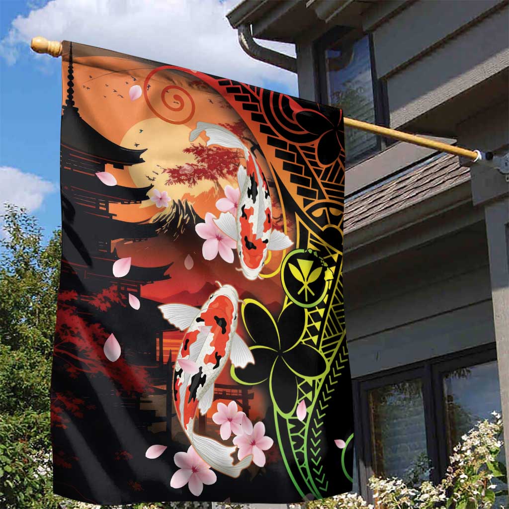 Hawaiian and Japanese Garden Flag Koi Fish With Kanaka Polynesian Tattoo - Polynesian Pride