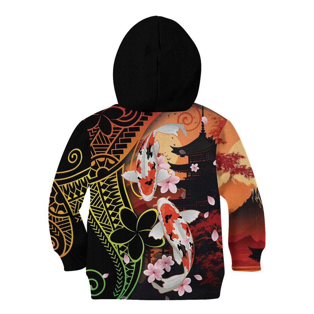Hawaiian and Japanese Kid Hoodie Koi Fish With Kanaka Polynesian Tattoo - Polynesian Pride
