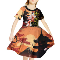 Hawaiian and Japanese Kid Short Sleeve Dress Koi Fish With Kanaka Polynesian Tattoo - Polynesian Pride