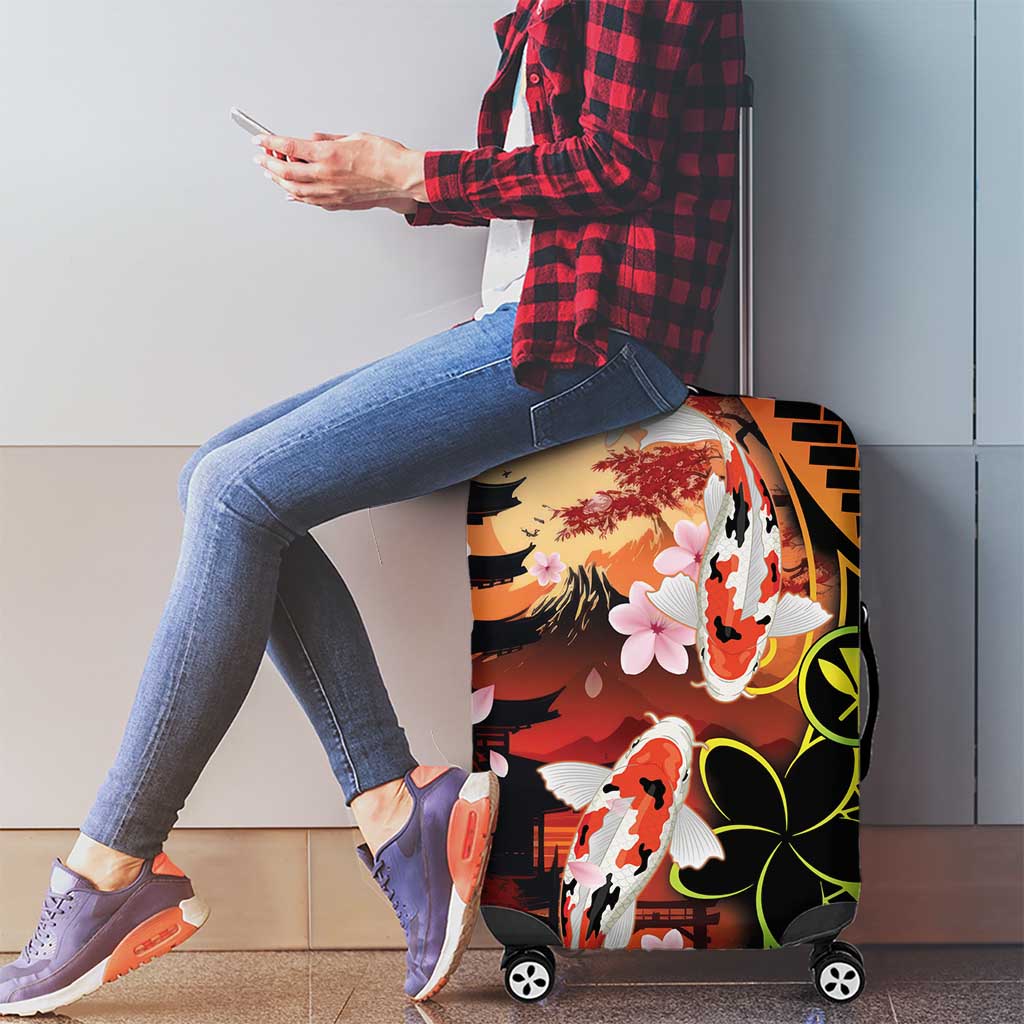 Hawaiian and Japanese Luggage Cover Koi Fish With Kanaka Polynesian Tattoo - Polynesian Pride