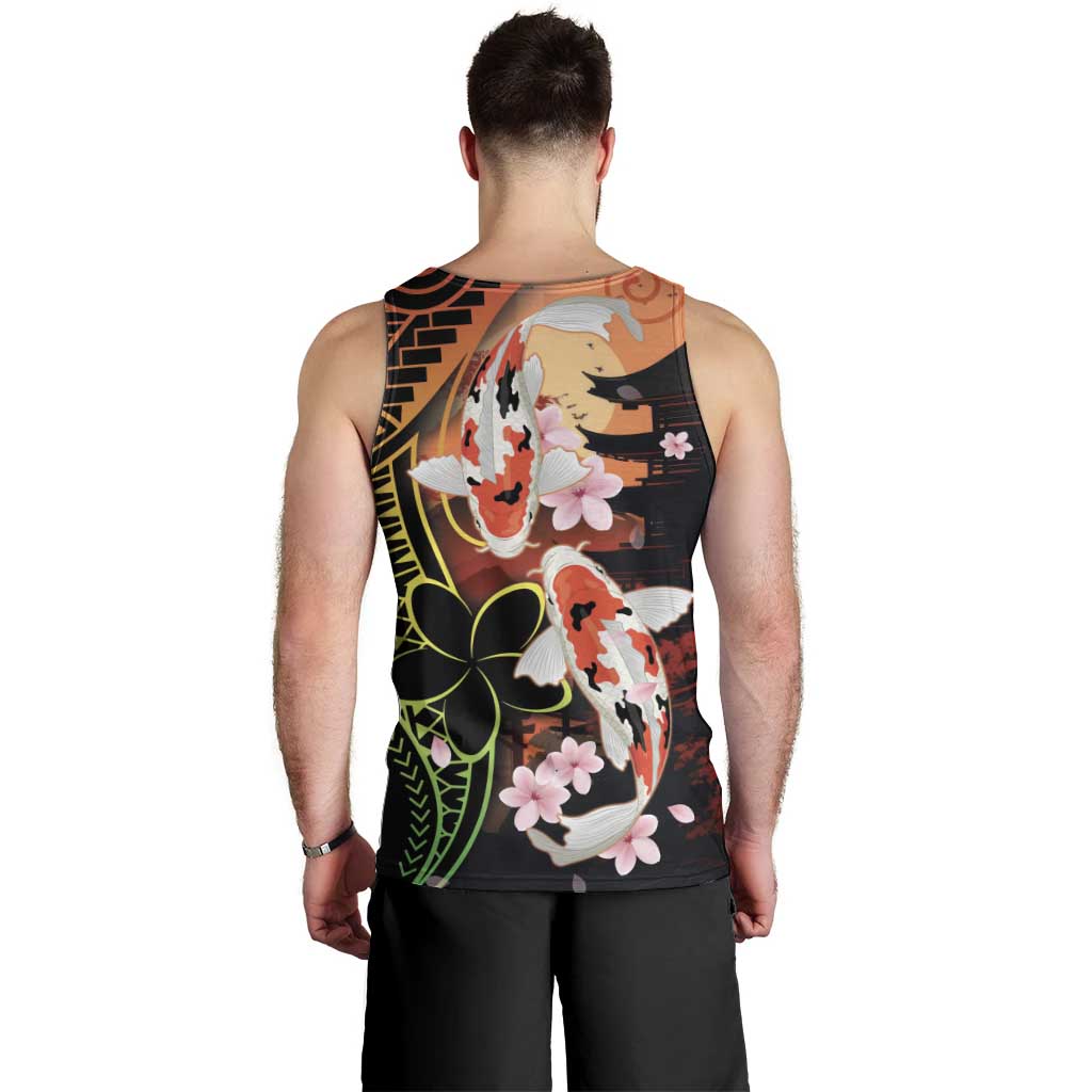 Hawaiian and Japanese Men Tank Top Koi Fish With Kanaka Polynesian Tattoo - Polynesian Pride