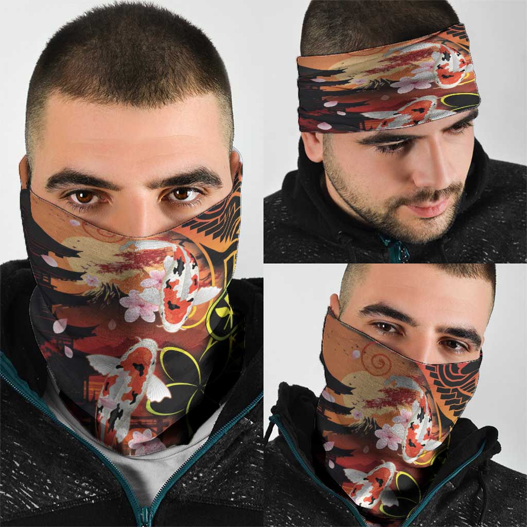 Hawaiian and Japanese Neck Gaiter Koi Fish With Kanaka Polynesian Tattoo - Polynesian Pride