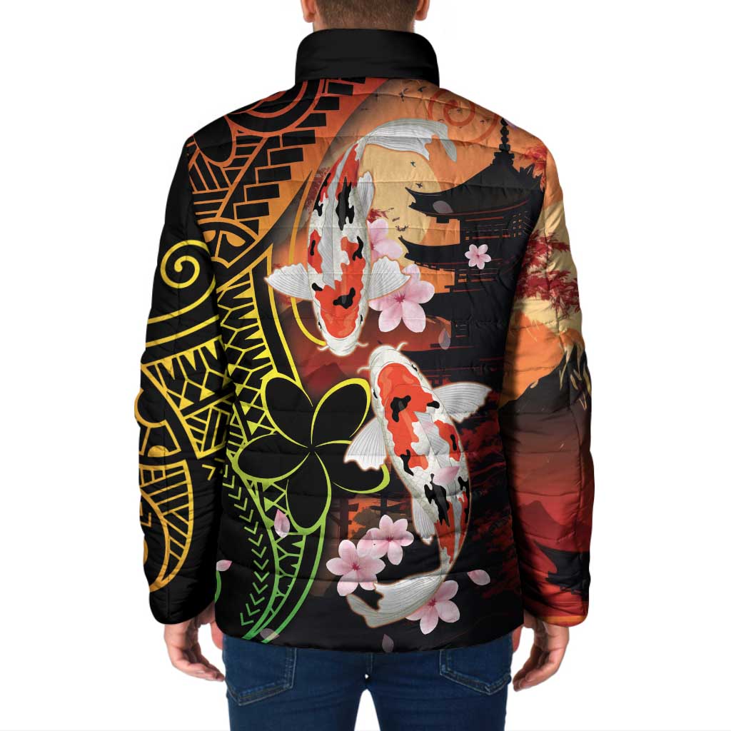 Hawaiian and Japanese Padded Jacket Koi Fish With Kanaka Polynesian Tattoo LT14 - Polynesian Pride