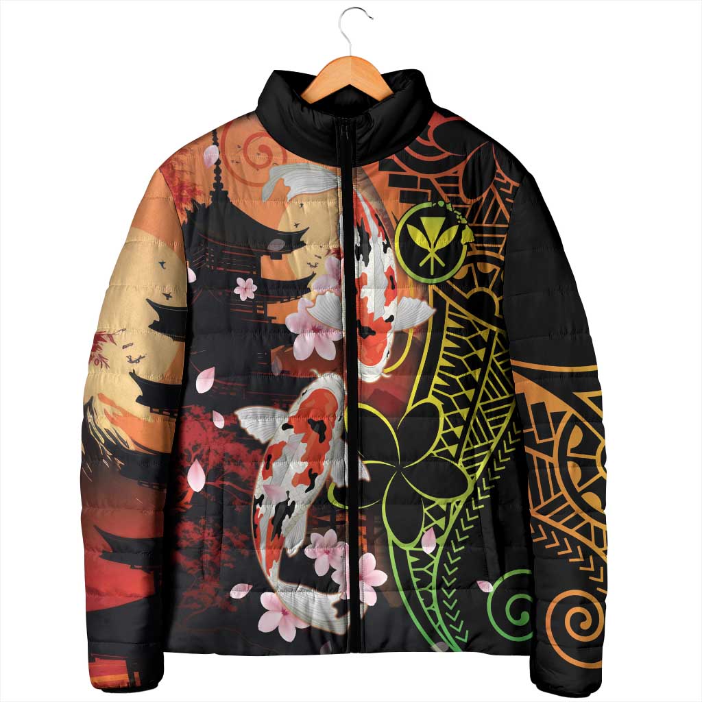 Hawaiian and Japanese Padded Jacket Koi Fish With Kanaka Polynesian Tattoo LT14 - Polynesian Pride