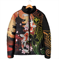 Hawaiian and Japanese Padded Jacket Koi Fish With Kanaka Polynesian Tattoo LT14 - Polynesian Pride