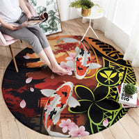 Hawaiian and Japanese Round Carpet Koi Fish With Kanaka Polynesian Tattoo - Polynesian Pride