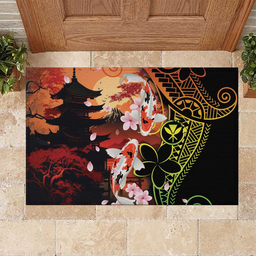 Hawaiian and Japanese Rubber Doormat Koi Fish With Kanaka Polynesian Tattoo - Polynesian Pride