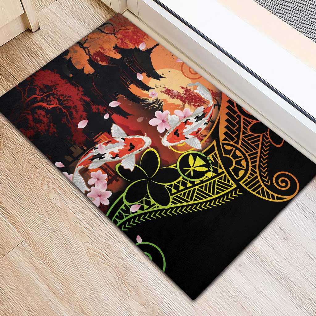 Hawaiian and Japanese Rubber Doormat Koi Fish With Kanaka Polynesian Tattoo - Polynesian Pride
