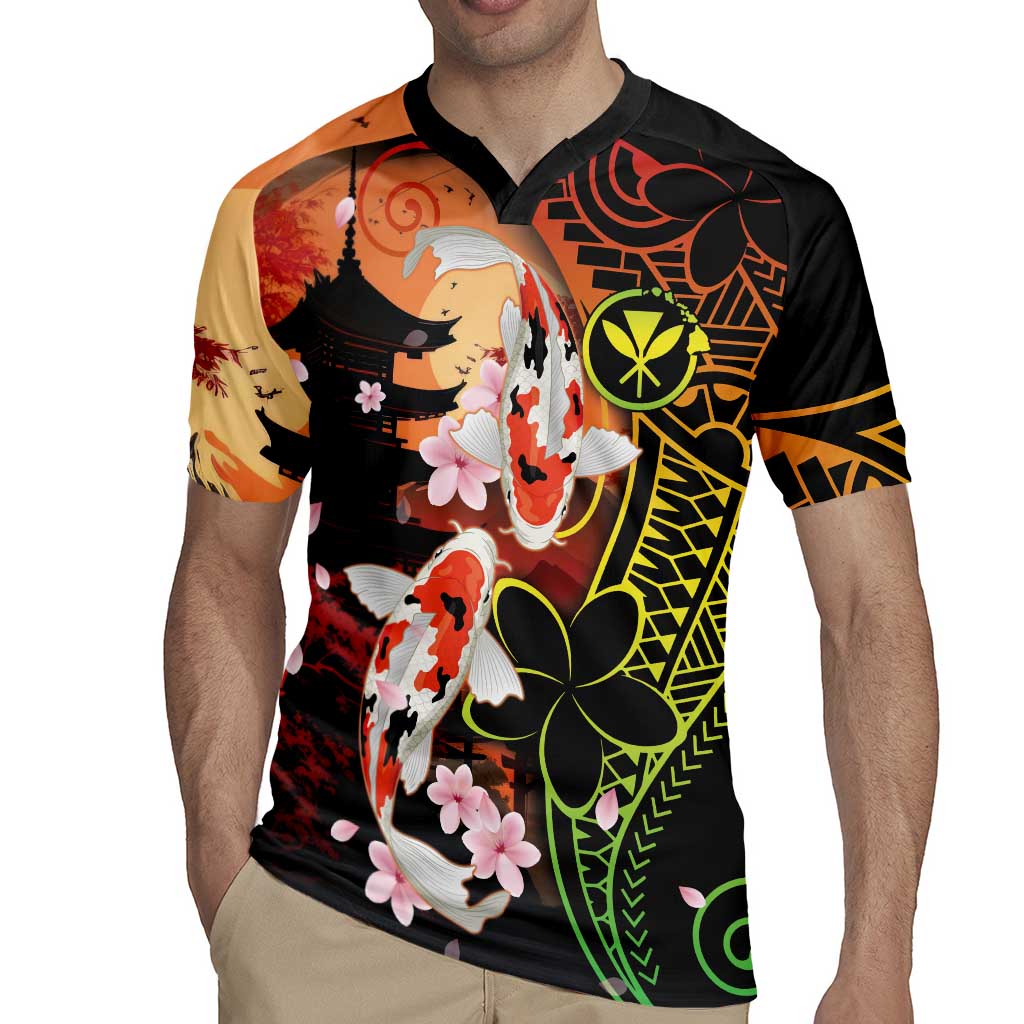 Hawaiian and Japanese Rugby Jersey Koi Fish With Kanaka Polynesian Tattoo - Polynesian Pride