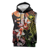 Hawaiian and Japanese Sleeveless Hoodie Koi Fish With Kanaka Polynesian Tattoo LT14 Black - Polynesian Pride