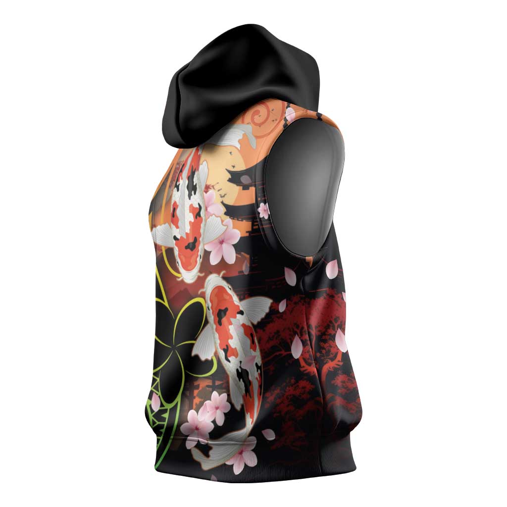 Hawaiian and Japanese Sleeveless Hoodie Koi Fish With Kanaka Polynesian Tattoo LT14 - Polynesian Pride