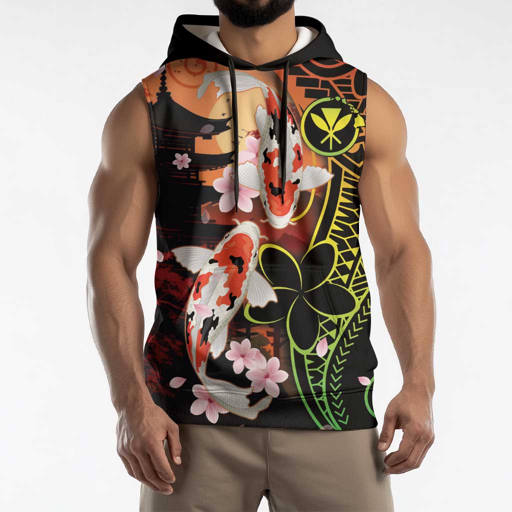 Hawaiian and Japanese Sleeveless Hoodie Koi Fish With Kanaka Polynesian Tattoo LT14 - Polynesian Pride