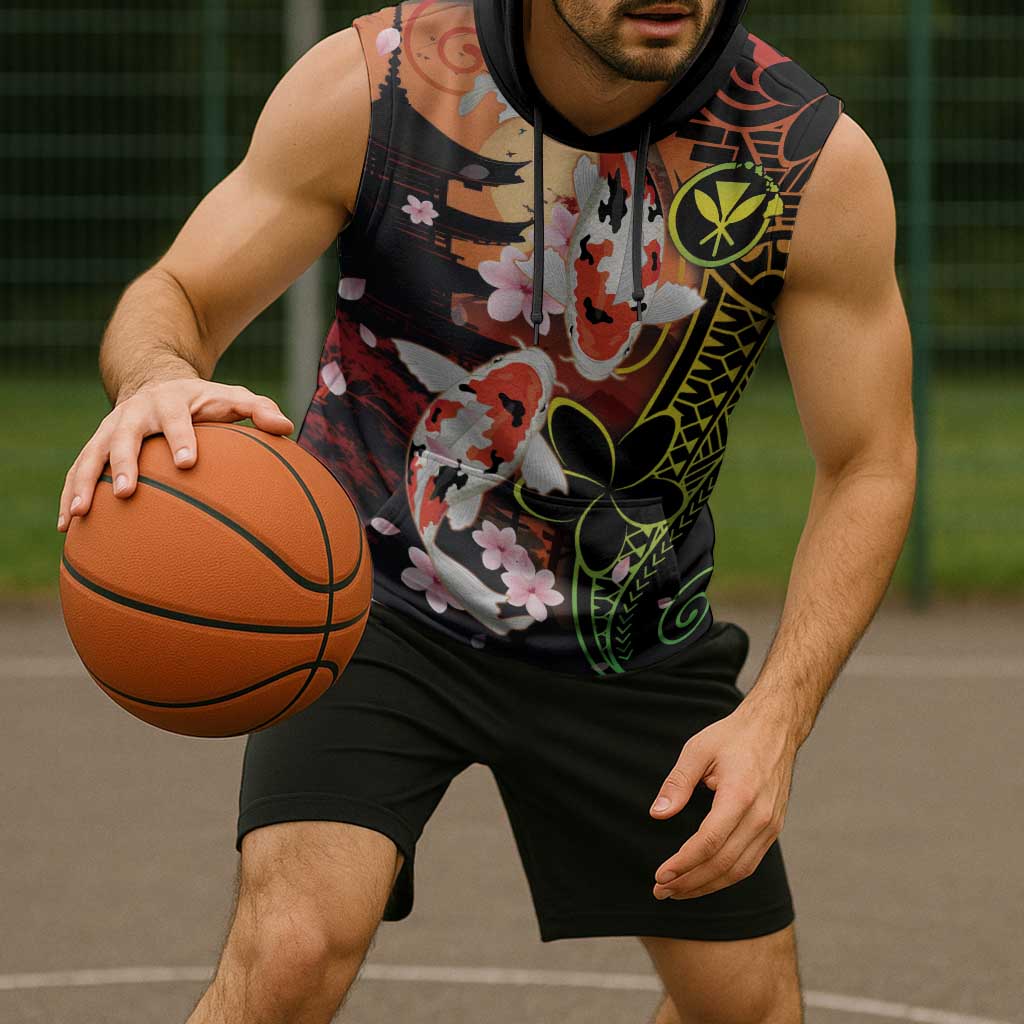 Hawaiian and Japanese Sleeveless Hoodie Koi Fish With Kanaka Polynesian Tattoo LT14 - Polynesian Pride