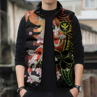Hawaiian and Japanese Sleeveless Puffer Jacket Koi Fish With Kanaka Polynesian Tattoo LT14 - Polynesian Pride