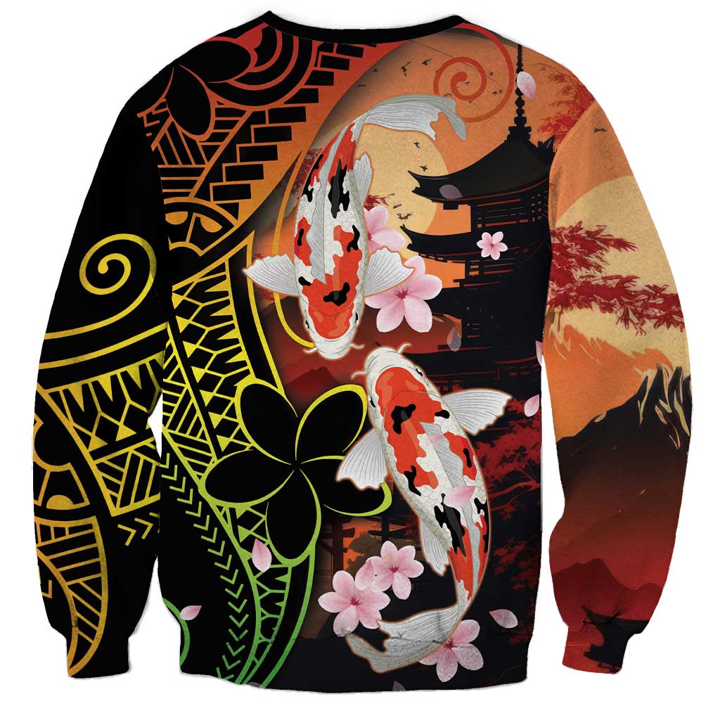 Hawaiian and Japanese Sweatshirt Koi Fish With Kanaka Polynesian Tattoo - Polynesian Pride