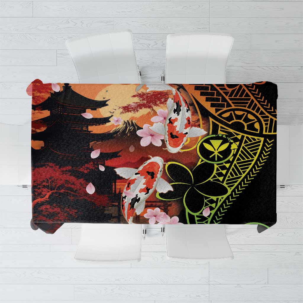 Hawaiian and Japanese Tablecloth Koi Fish With Kanaka Polynesian Tattoo - Polynesian Pride