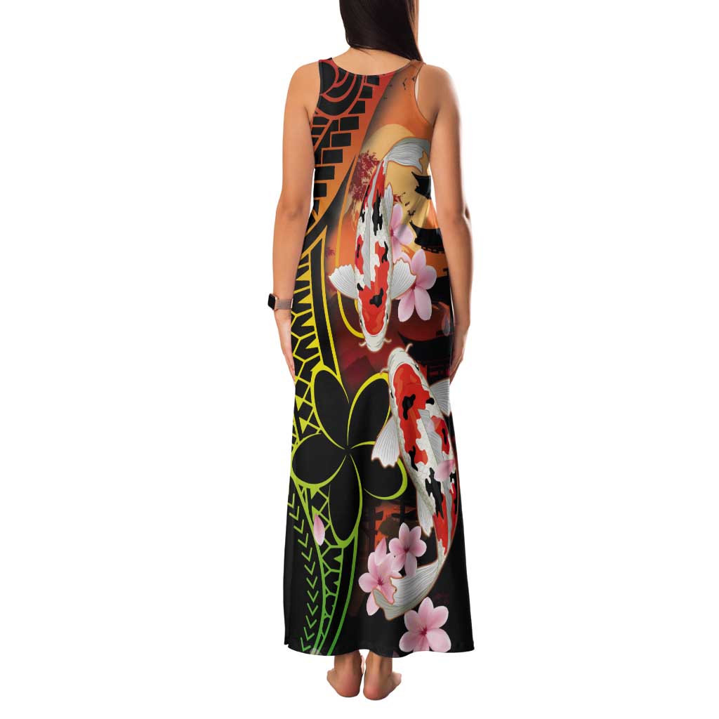 Hawaiian and Japanese Tank Maxi Dress Koi Fish With Kanaka Polynesian Tattoo - Polynesian Pride