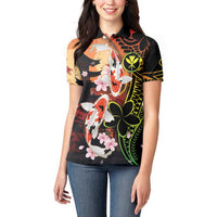 Hawaiian and Japanese Women Polo Shirt Koi Fish With Kanaka Polynesian Tattoo - Polynesian Pride