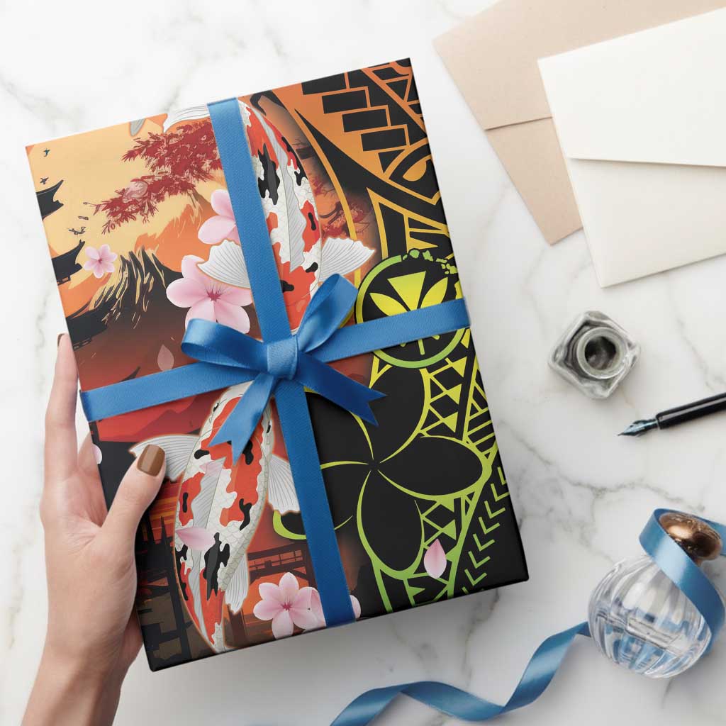 Hawaiian and Japanese Wrapping Paper Kanaka With Koi Fish Polynesian Tattoo LT14 - Polynesian Pride