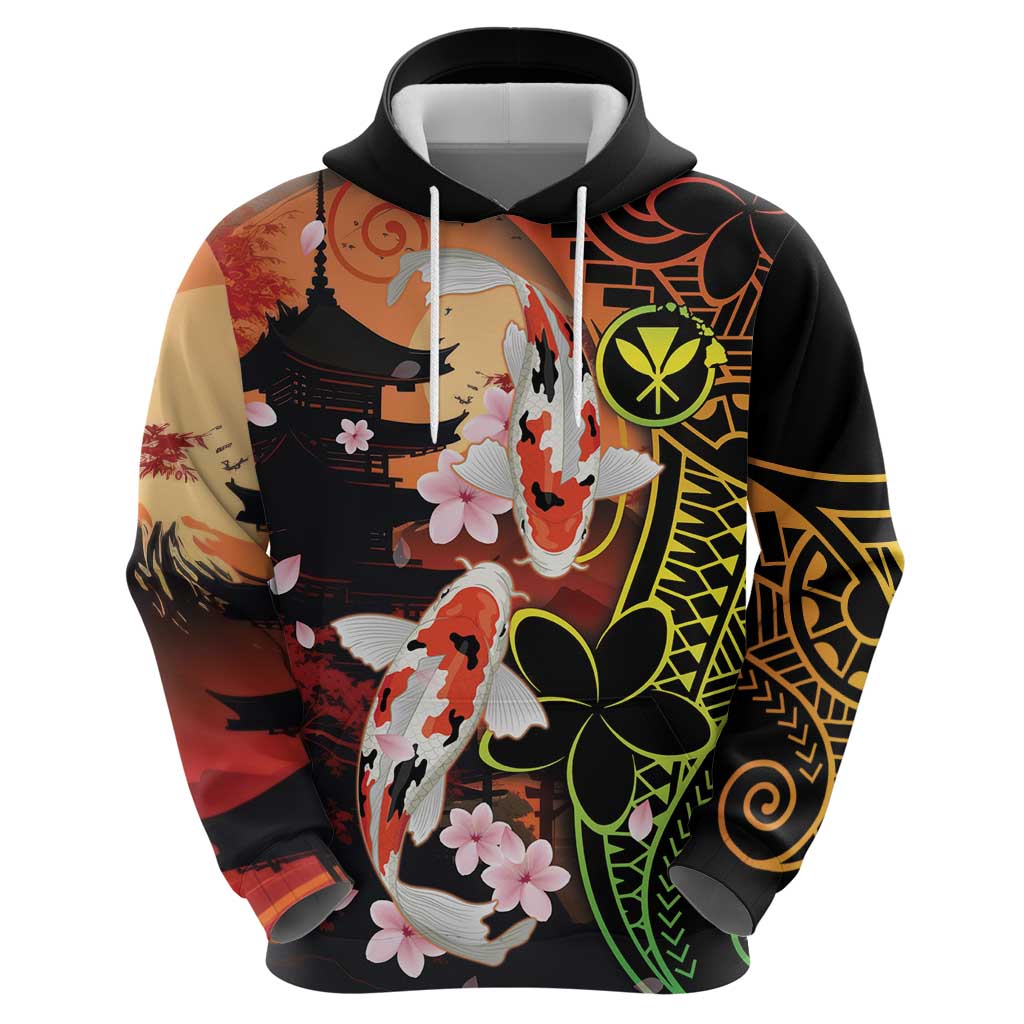 Hawaiian and Japanese Zip Hoodie Koi Fish With Kanaka Polynesian Tattoo - Polynesian Pride