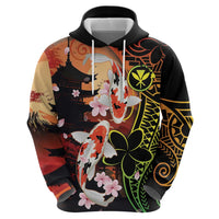 Hawaiian and Japanese Zip Hoodie Koi Fish With Kanaka Polynesian Tattoo - Polynesian Pride