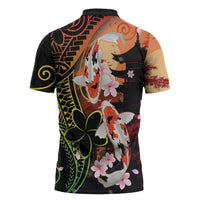 Hawaiian and Japanese Zipper Polo Shirt Koi Fish With Kanaka Polynesian Tattoo LT14 - Polynesian Pride