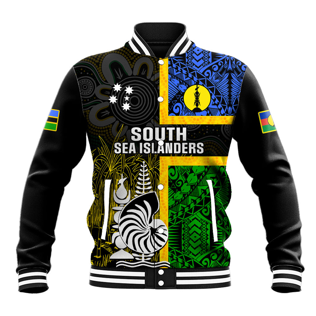 Personalised South Sea Islanders Baseball Jacket Kanakas With New Caledonia Coat Of Arms LT14 Unisex Black - Polynesian Pride