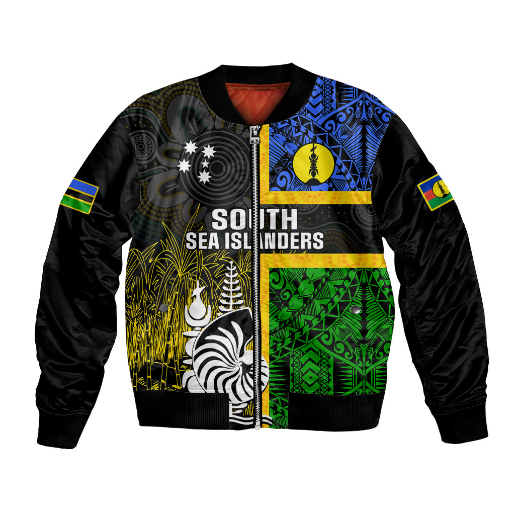 Personalised South Sea Islanders Bomber Jacket Kanakas With New Caledonia Coat Of Arms LT14 Unisex Black - Polynesian Pride