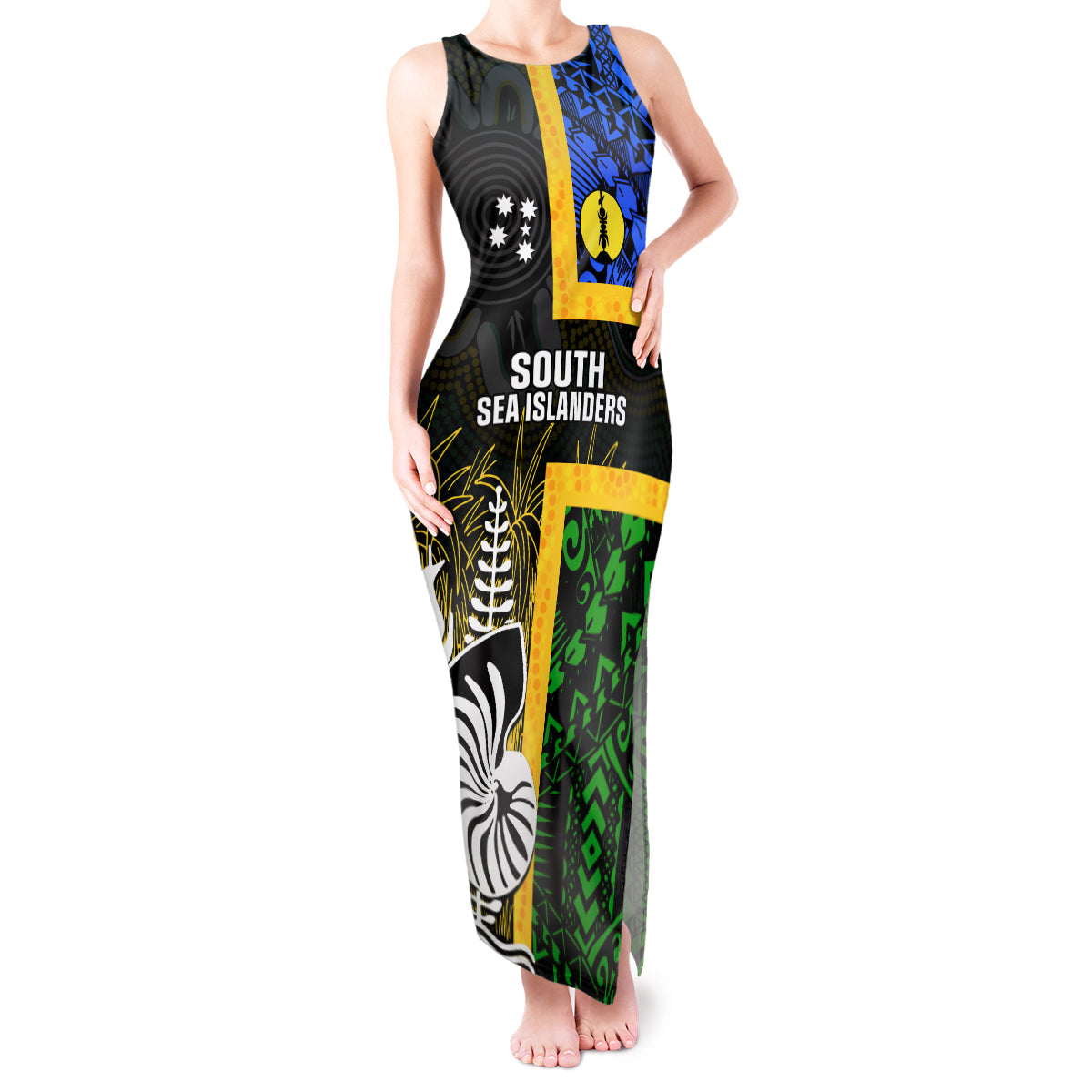 Personalised South Sea Islanders Tank Maxi Dress Kanakas With New Caledonia Coat Of Arms LT14 Women Black - Polynesian Pride