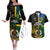 Personalised South Sea Islanders Couples Matching Off The Shoulder Long Sleeve Dress and Hawaiian Shirt Kanakas With Vanuatu Coat Of Arms LT14 Black - Polynesian Pride