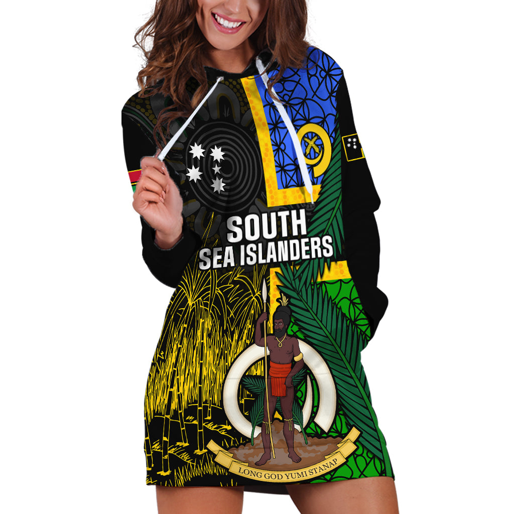 Personalised South Sea Islanders Hoodie Dress Kanakas With Vanuatu Coat Of Arms LT14 Black - Polynesian Pride