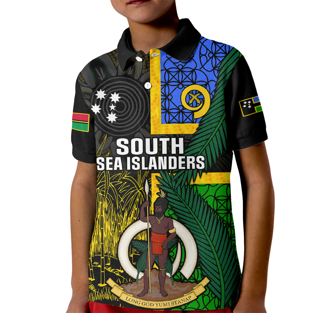 Personalised South Sea Islanders Kid Polo Shirt Kanakas With Vanuatu Coat Of Arms LT14 Kid Black - Polynesian Pride